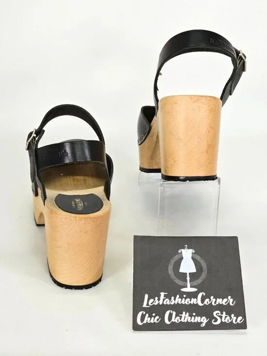 Hasbeen Women's Black Wooden Swedish Krillan Heels Size 41 (10.5) 1865 - Picture 11 of 16